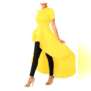 Peplum Tops for Women - High Low Dresses Ruffle Short Sleeve Tunic Shirt 3XL